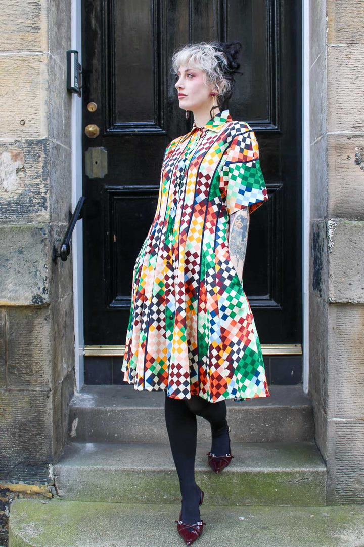 Classic Azaria Dress - Multicolour Harlequin Print