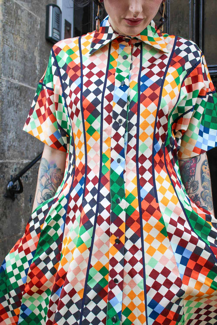 Classic Azaria Dress - Multicolour Harlequin Print