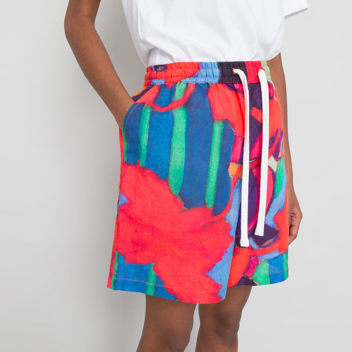 Wide Signal Shorts - Red Tulip Print