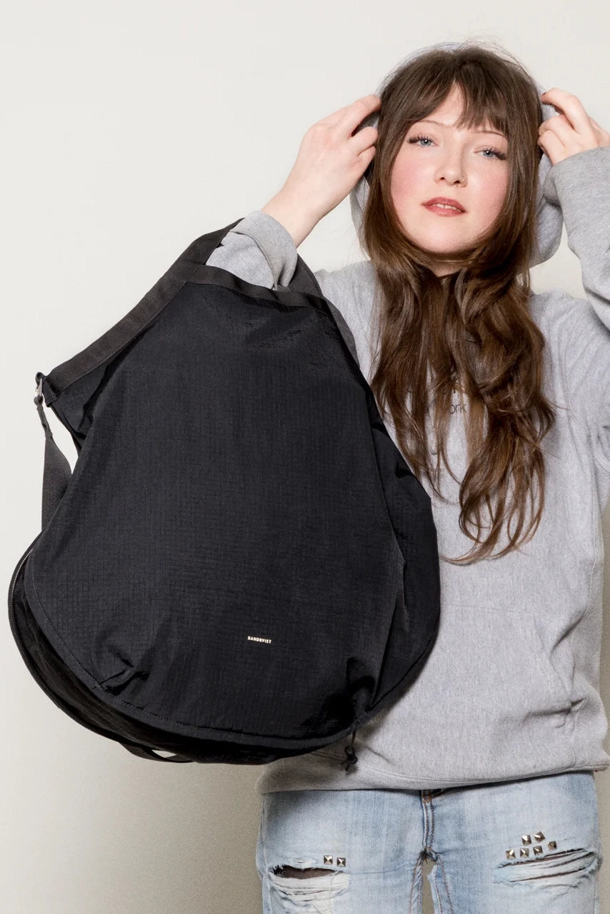Grid Expandable Tote Bag - Black
