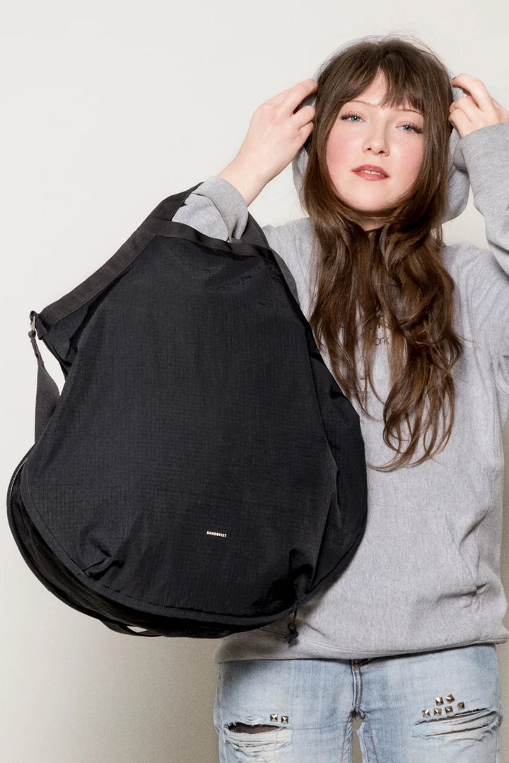 Grid Expandable Tote Bag - Black