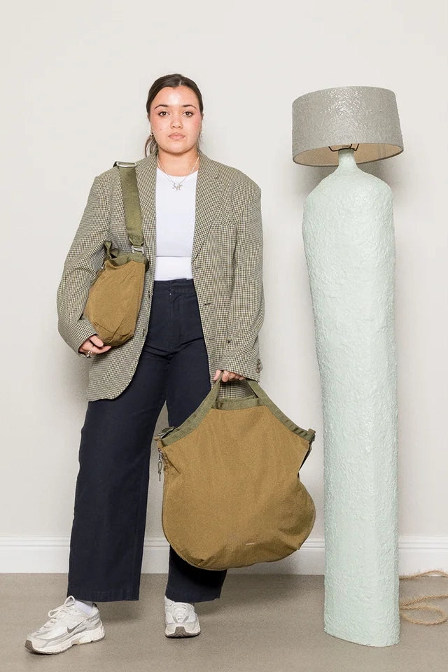 Grid Expandable Tote Bag - Olive