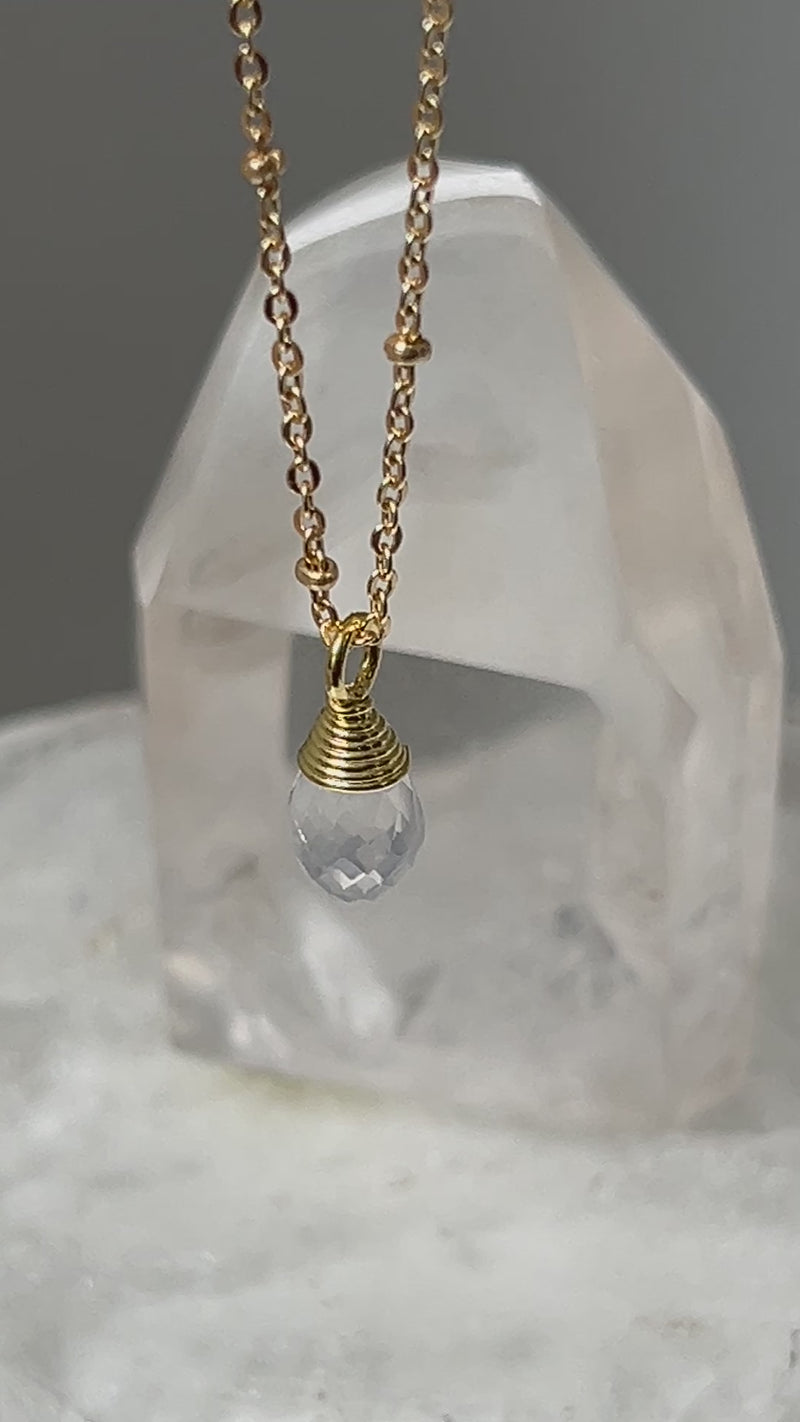 Natural Faceted Ice Quartz Drop Necklace