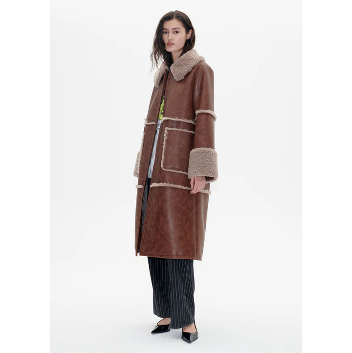 Dafne Faux Leather Coat - Washed Java