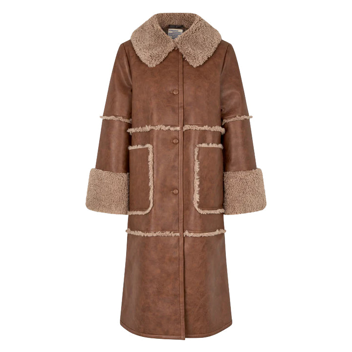 Dafne Faux Leather Coat - Washed Java