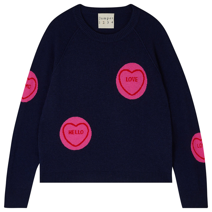 All Over Love Hearts Sweat - Navy/Pink