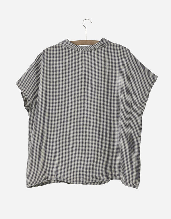 Shawl Collar Top - Natural Check