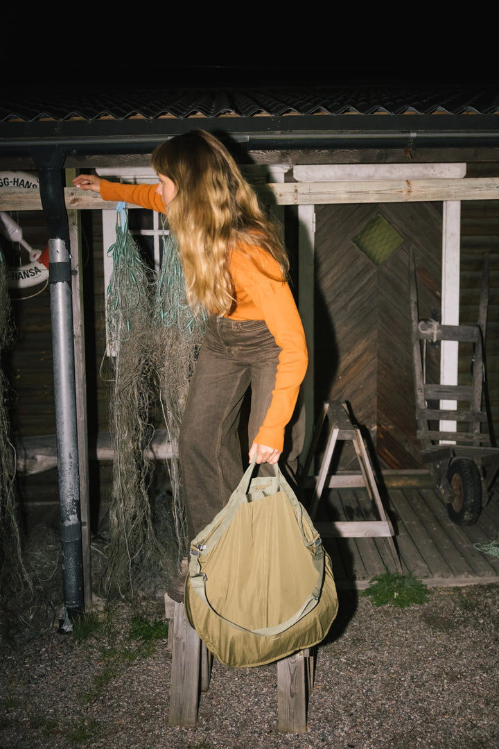 Grid Expandable Tote Bag - Olive