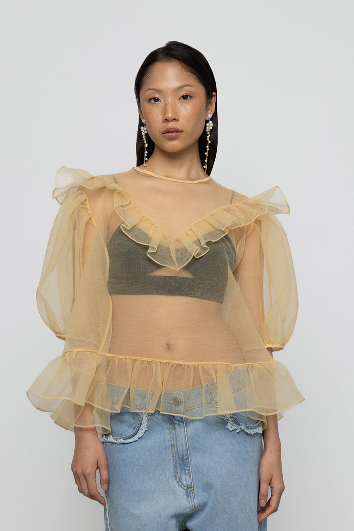 Organza Balloon Sleeve Top & Bralette - Yellow - Frontiers Woman