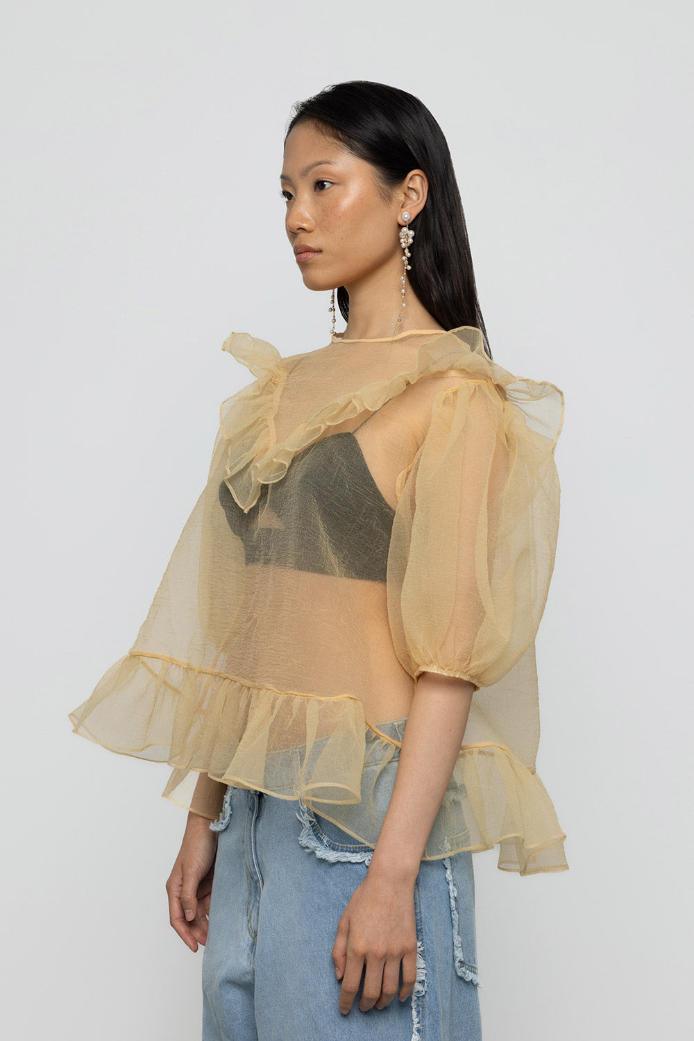 Organza Balloon Sleeve Top & Bralette - Yellow - Frontiers Woman