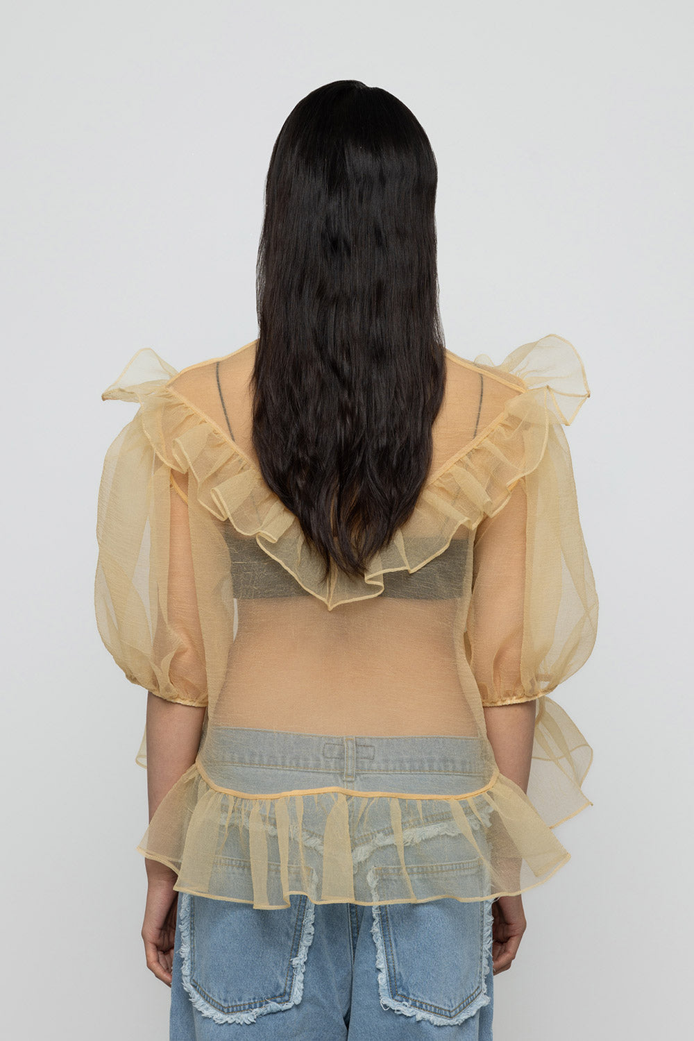 Organza Balloon Sleeve Top & Bralette - Yellow - Frontiers Woman