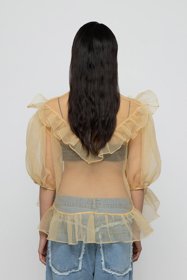 Organza Balloon Sleeve Top & Bralette - Yellow - Frontiers Woman