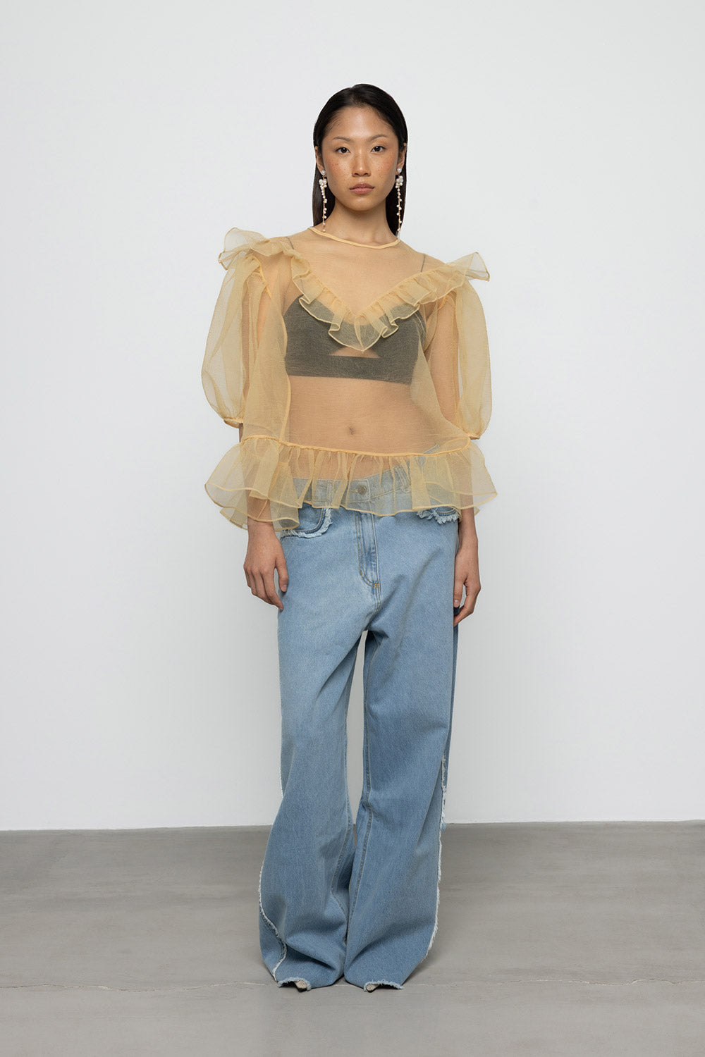 Organza Balloon Sleeve Top & Bralette - Yellow - Frontiers Woman
