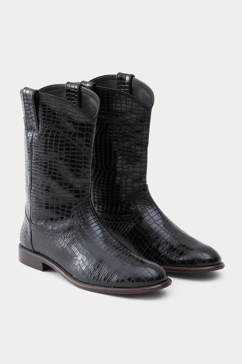 Benny Boot - Black Croc Print Leather