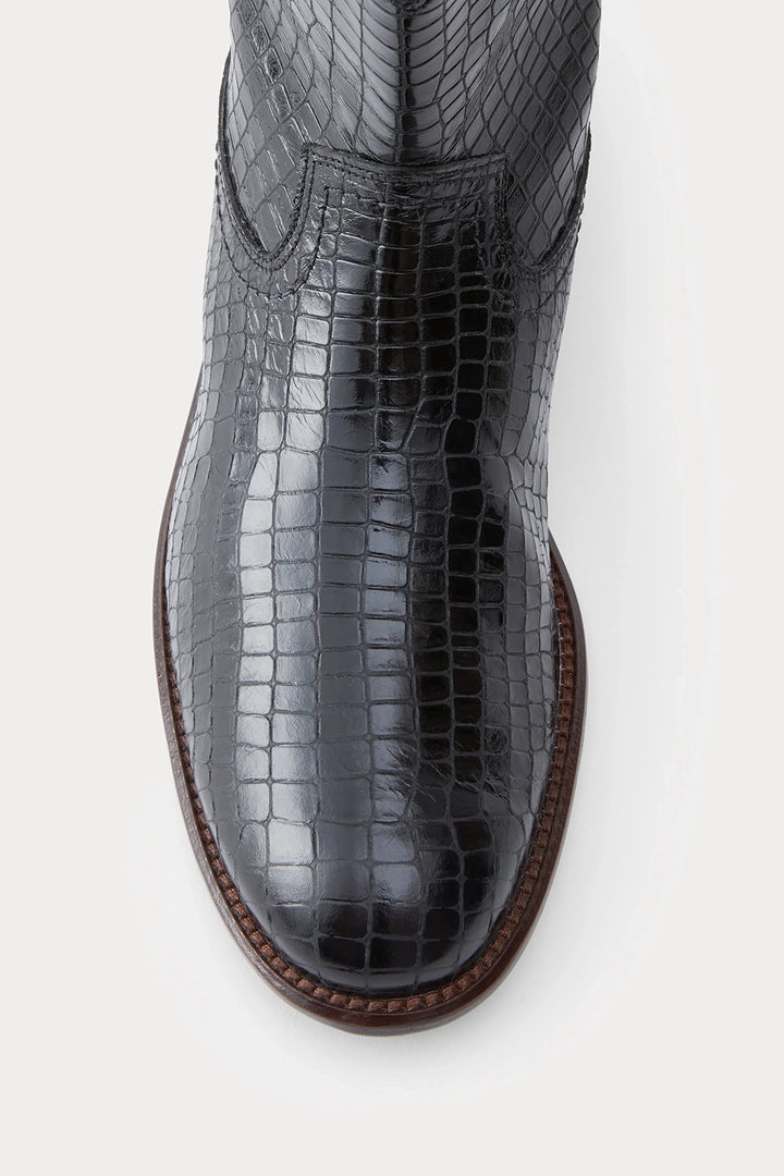 Benny Boot - Black Croc Print Leather