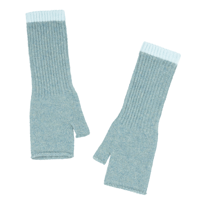 Fingerless Wristwarmers with Contrast Cuff - Sea Mist/Aqua