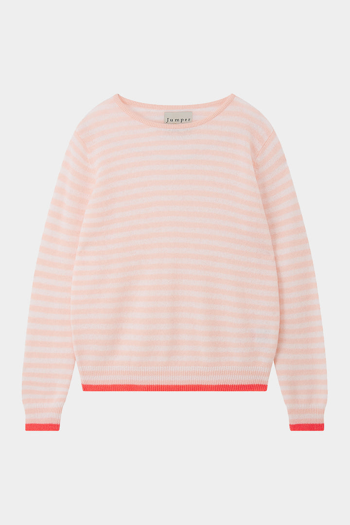 Tipped Little Stripe Cashmere Crew - Powder Puff/Lily/Cerise - Frontiers Woman