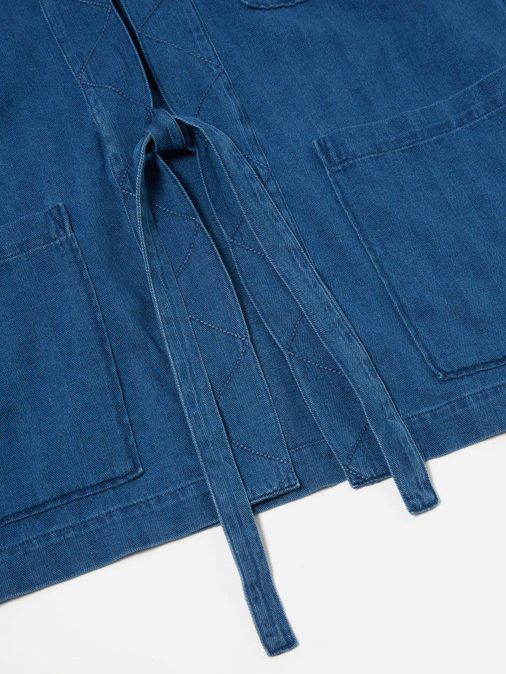 Tie Front Jacket - Washed Indigo Herringbone Denim