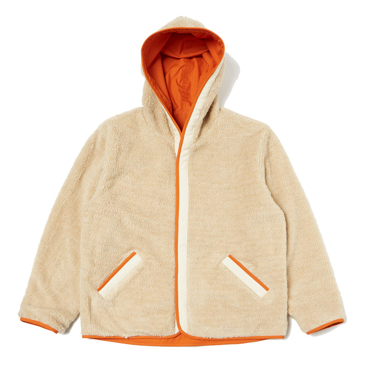 Reversible Hooded Sherpa Jacket - Orange/Sand