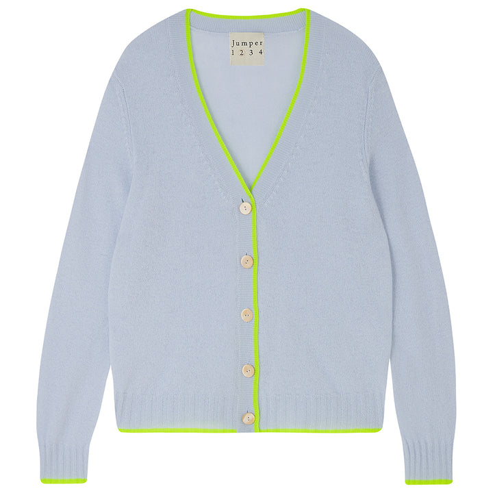 Contrast Tip Cashmere Cardigan - Cement/Neon Yellow