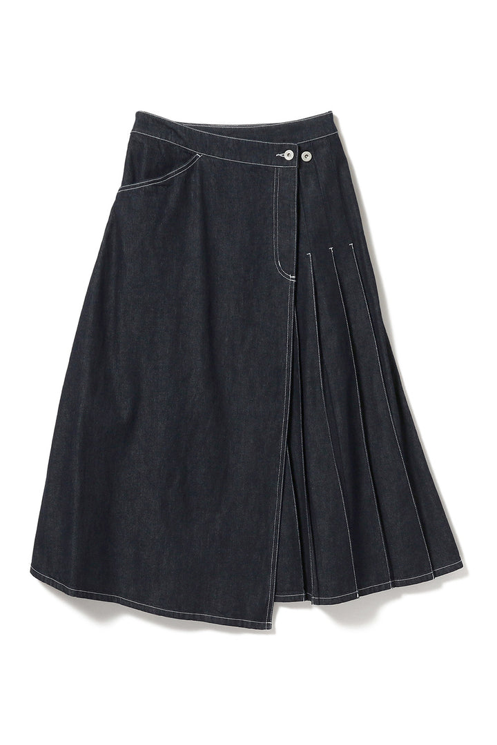Wraped Pleated Skirt - Black Denim