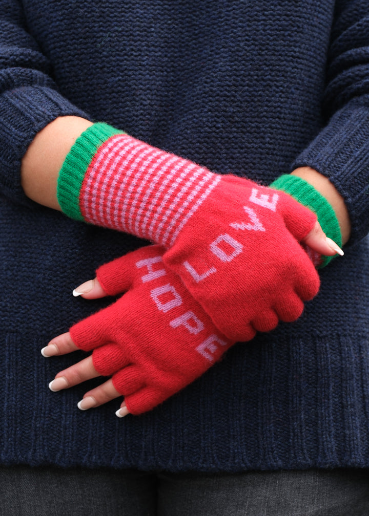 Love & Hope Fingerless Gloves - Red/Pink