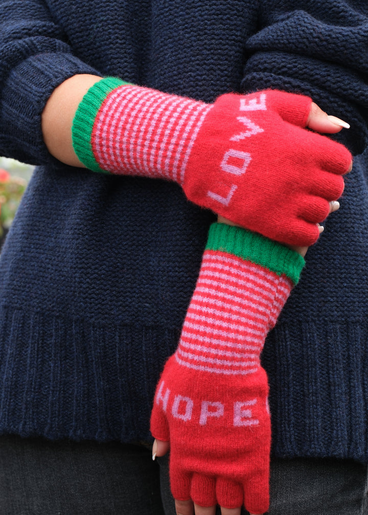 Love & Hope Fingerless Gloves - Red/Pink