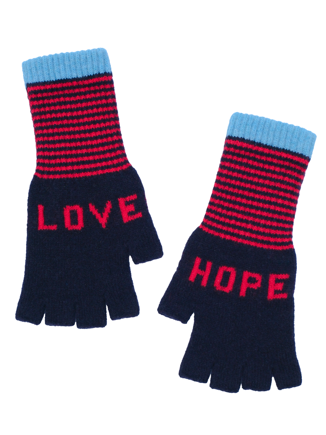 Love & Hope Fingerless Gloves - Navy/Red