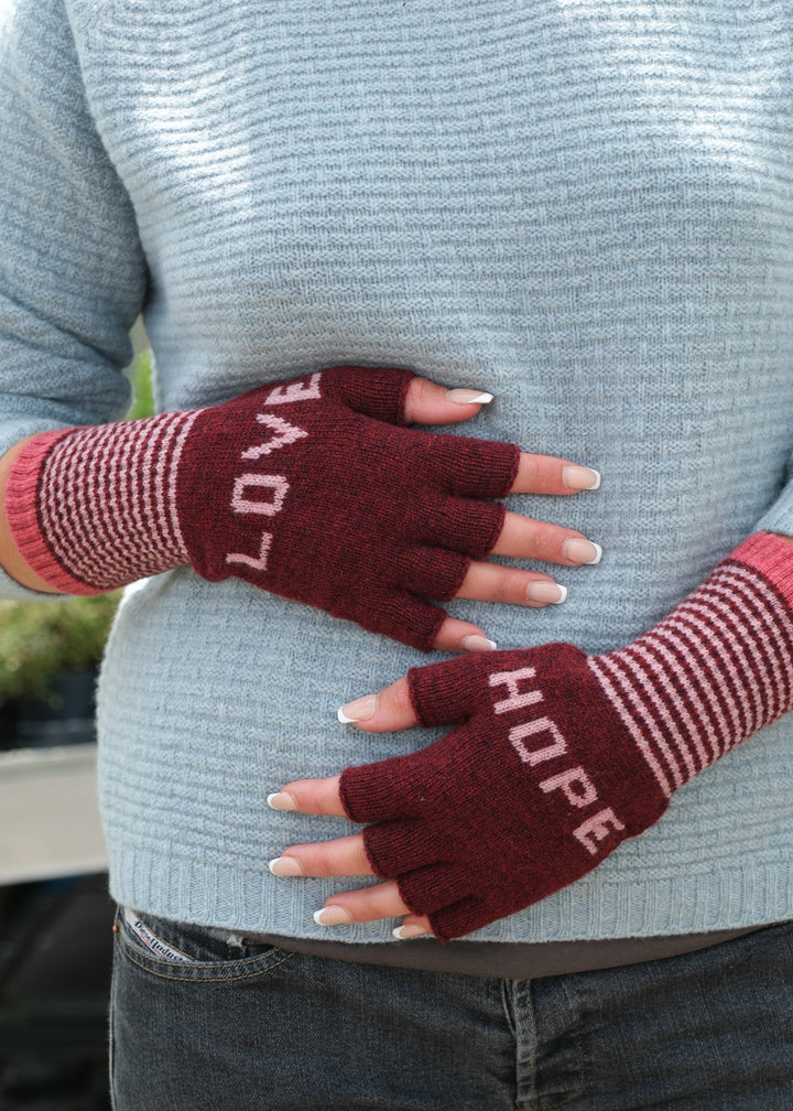 Love & Hope Fingerless Gloves - Berry/Pink
