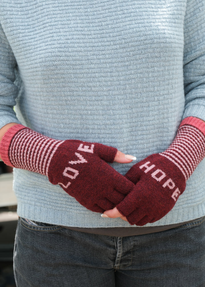 Love & Hope Fingerless Gloves - Berry/Pink