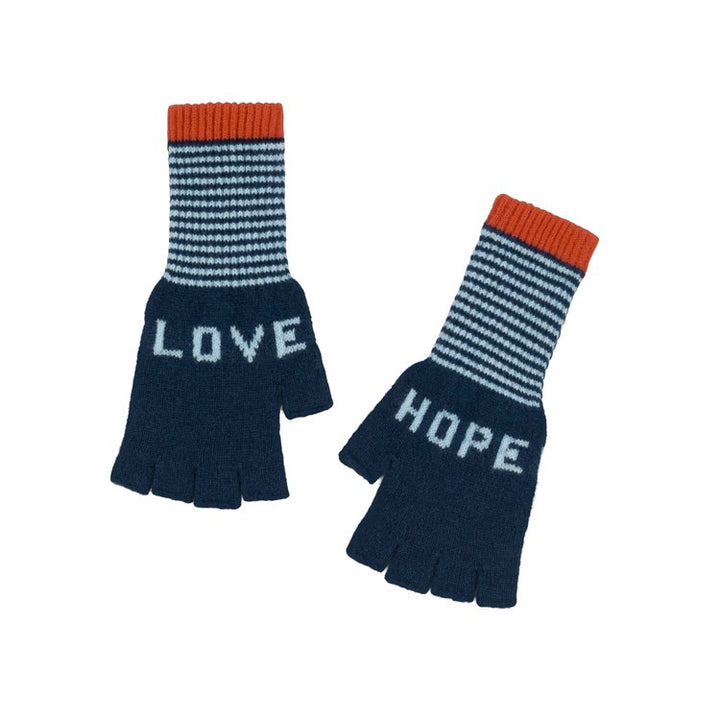 Fingerless Love Hope Gloves - Teal / Ember