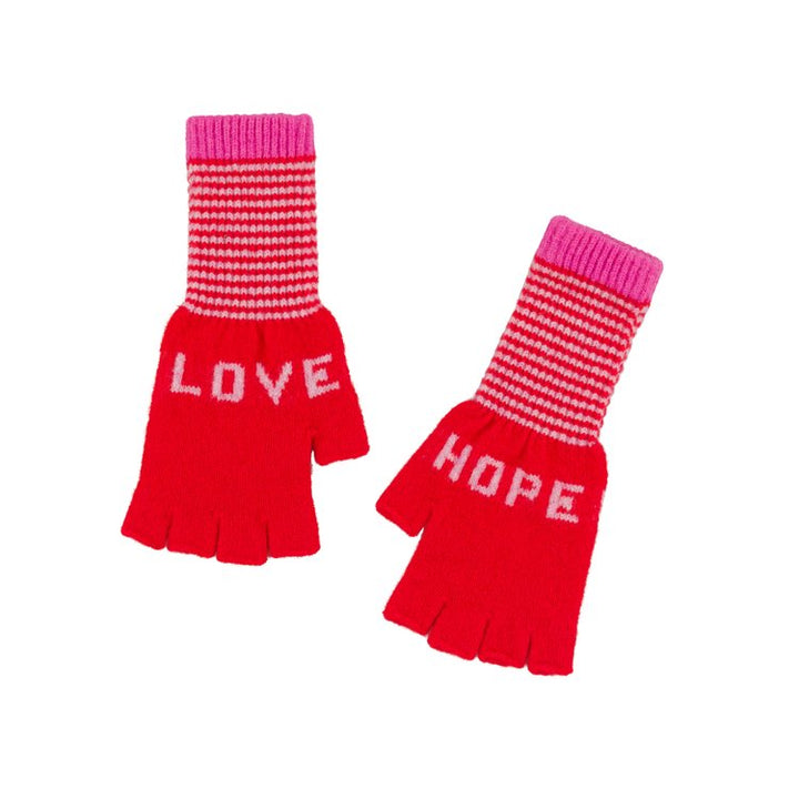 Fingerless Love Hope Gloves - Red / Pink