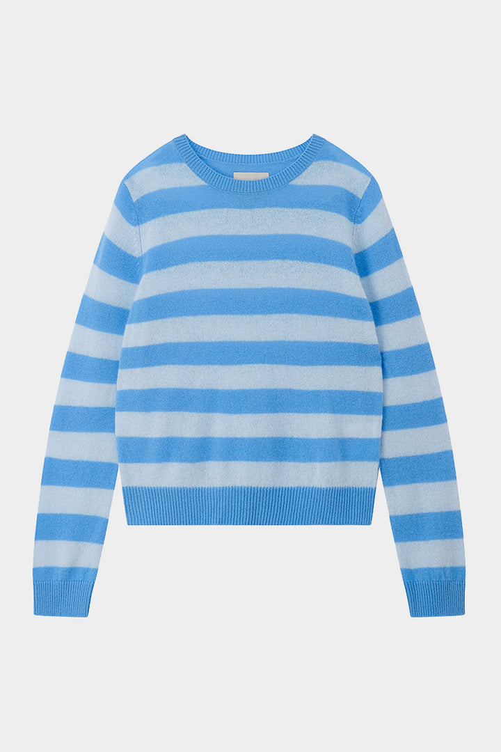 Stripe Cashmere Crew - Skylar/Azure