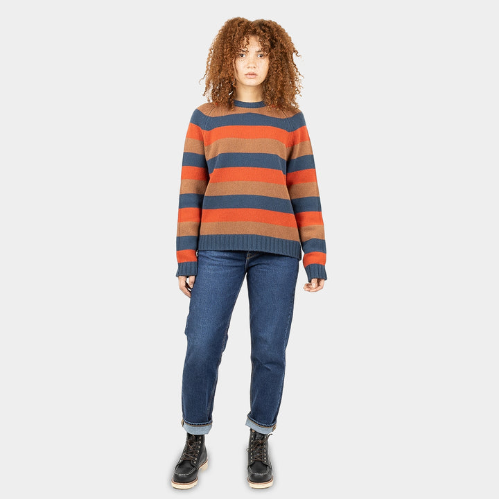 Striped Crew - Petrol Blue/Caramel/Burnt Orange