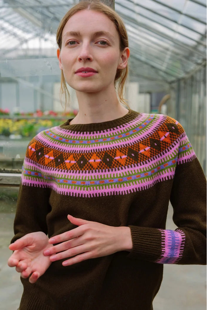 Fairisle Yoke Jumper in Khaki Brown