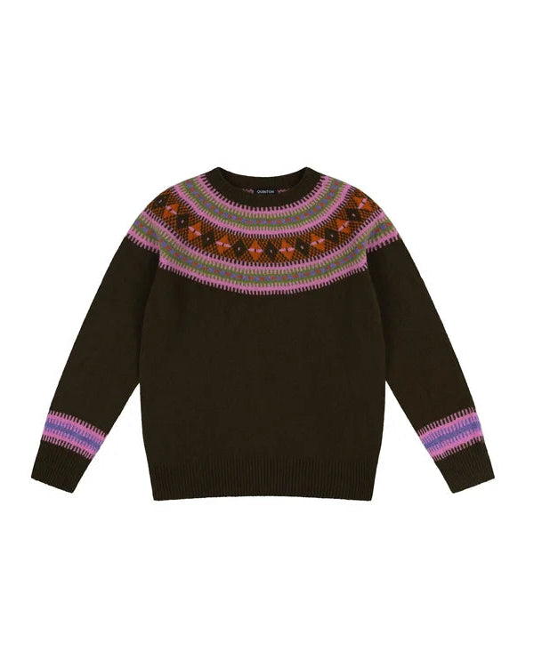 Fairisle Yoke Jumper in Khaki Brown