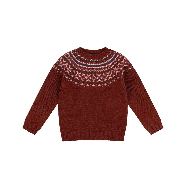 Donegal Chunky Fairisle Yoke Jumper in Rust Fleck