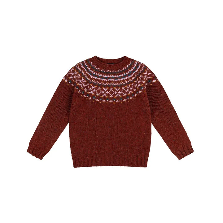 Donegal Chunky Fairisle Yoke Jumper in Rust Fleck