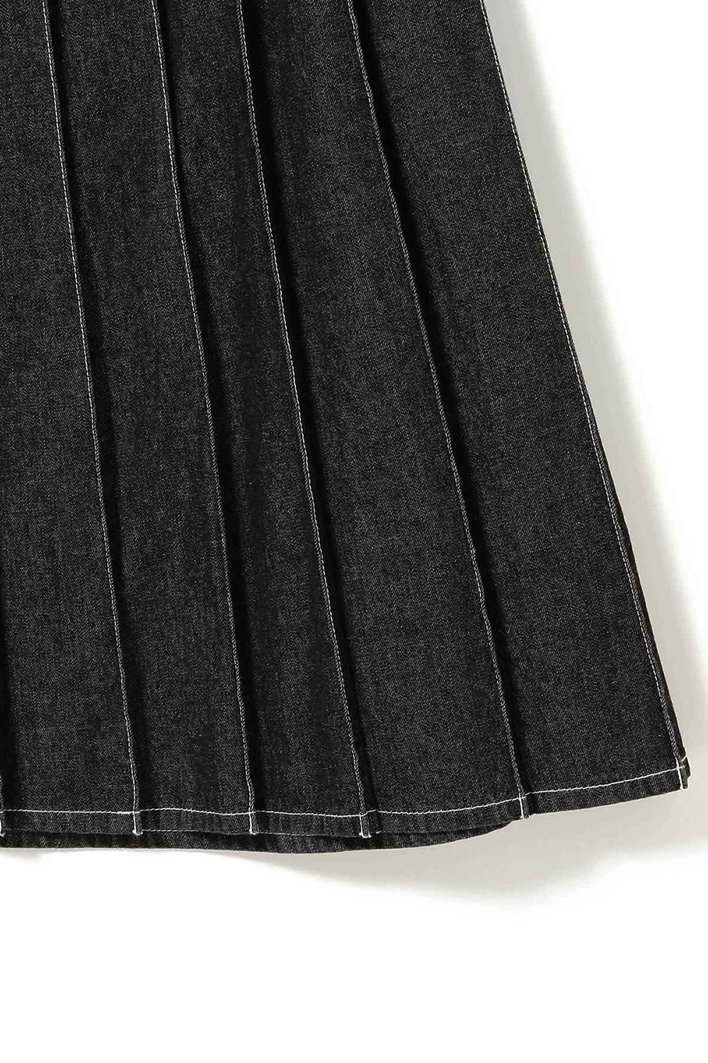 Wraped Pleated Skirt - Black Denim