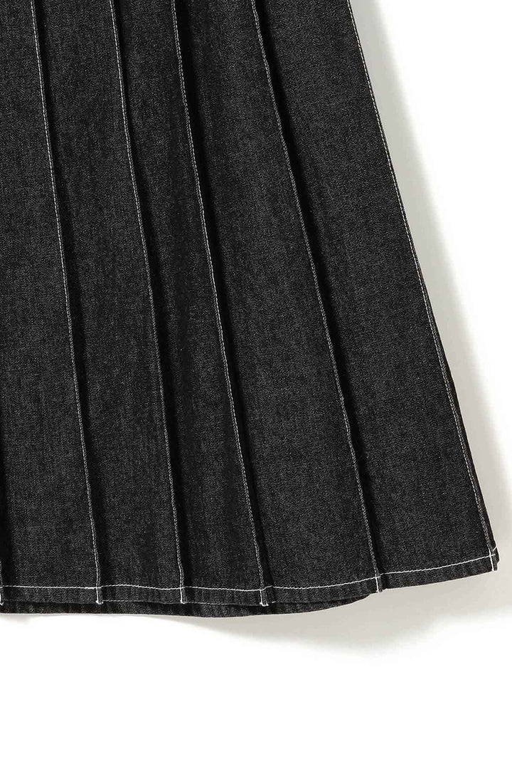 Wraped Pleated Skirt - Black Denim