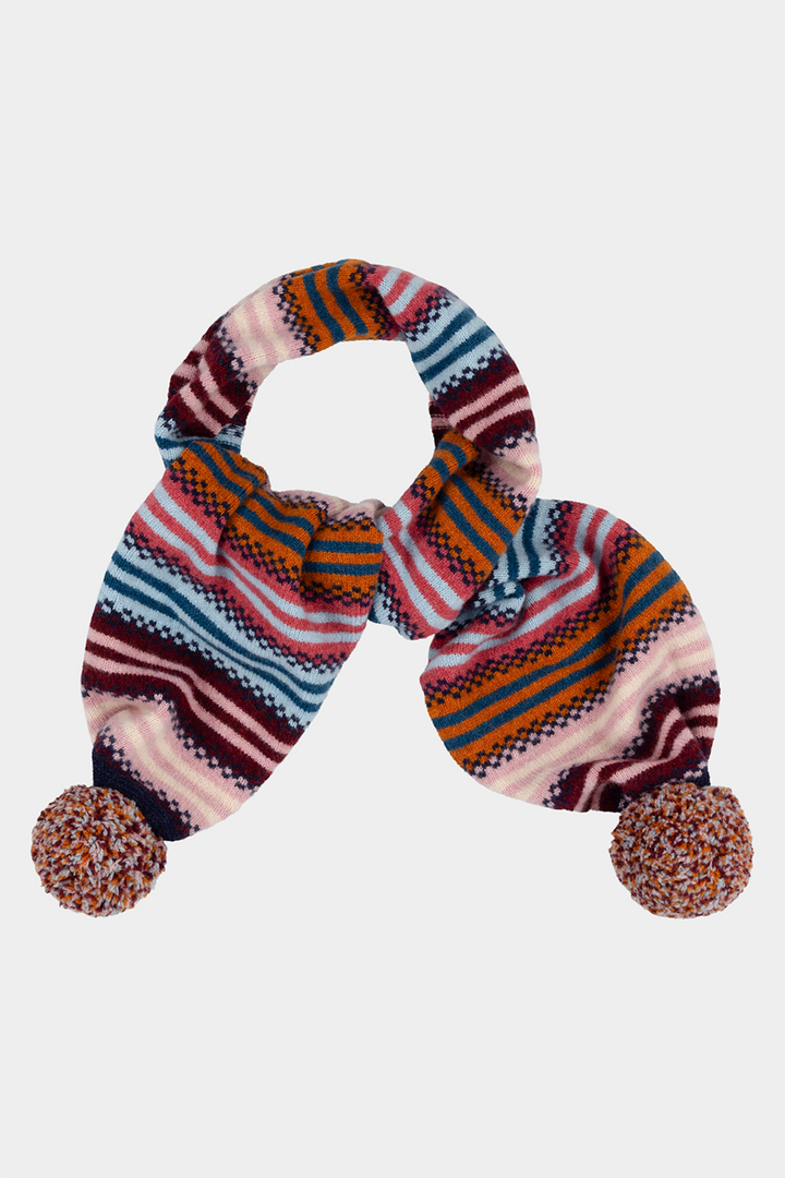 Stripe Pom Pom Scarf - Autumn Berry