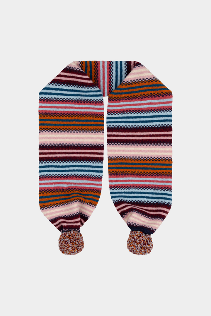Stripe Pom Pom Scarf - Autumn Berry