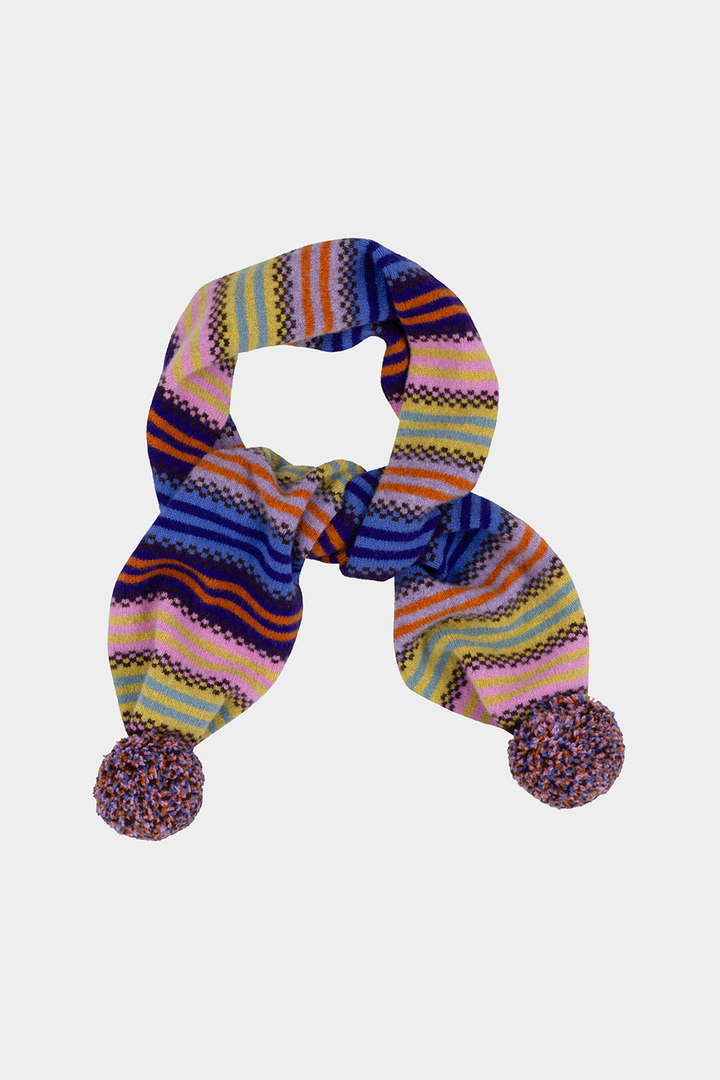 Stripe Pom Pom Scarf - Quartz