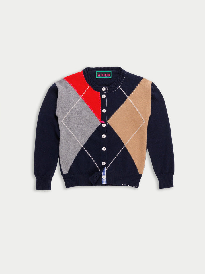 Argyle Crew Neck Cardigan - Multi