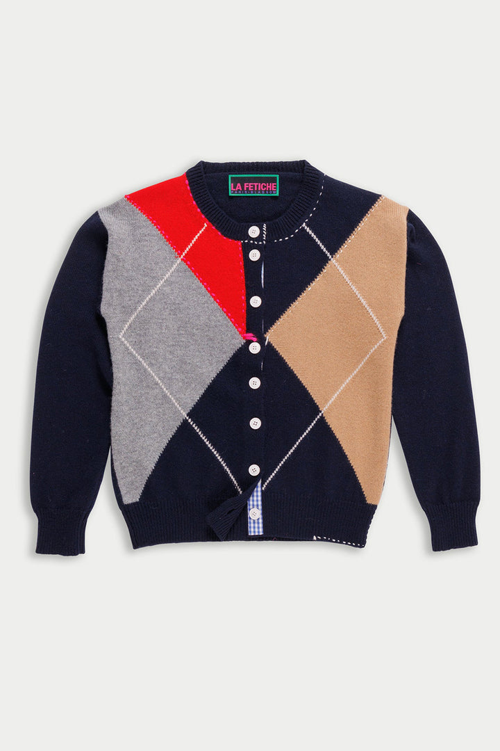 Argyle Crew Neck Cardigan - Multi