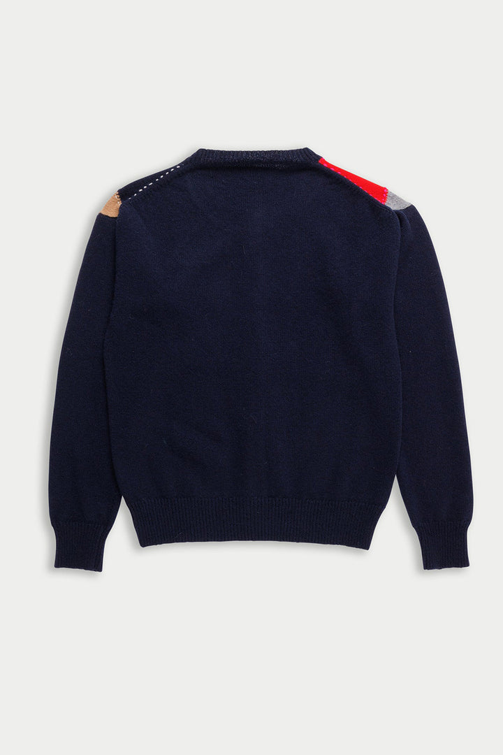 Argyle Crew Neck Cardigan - Multi