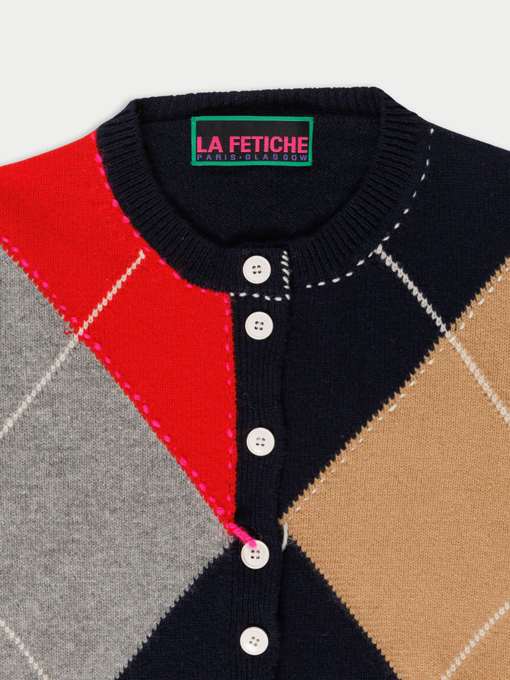 Argyle Crew Neck Cardigan - Multi