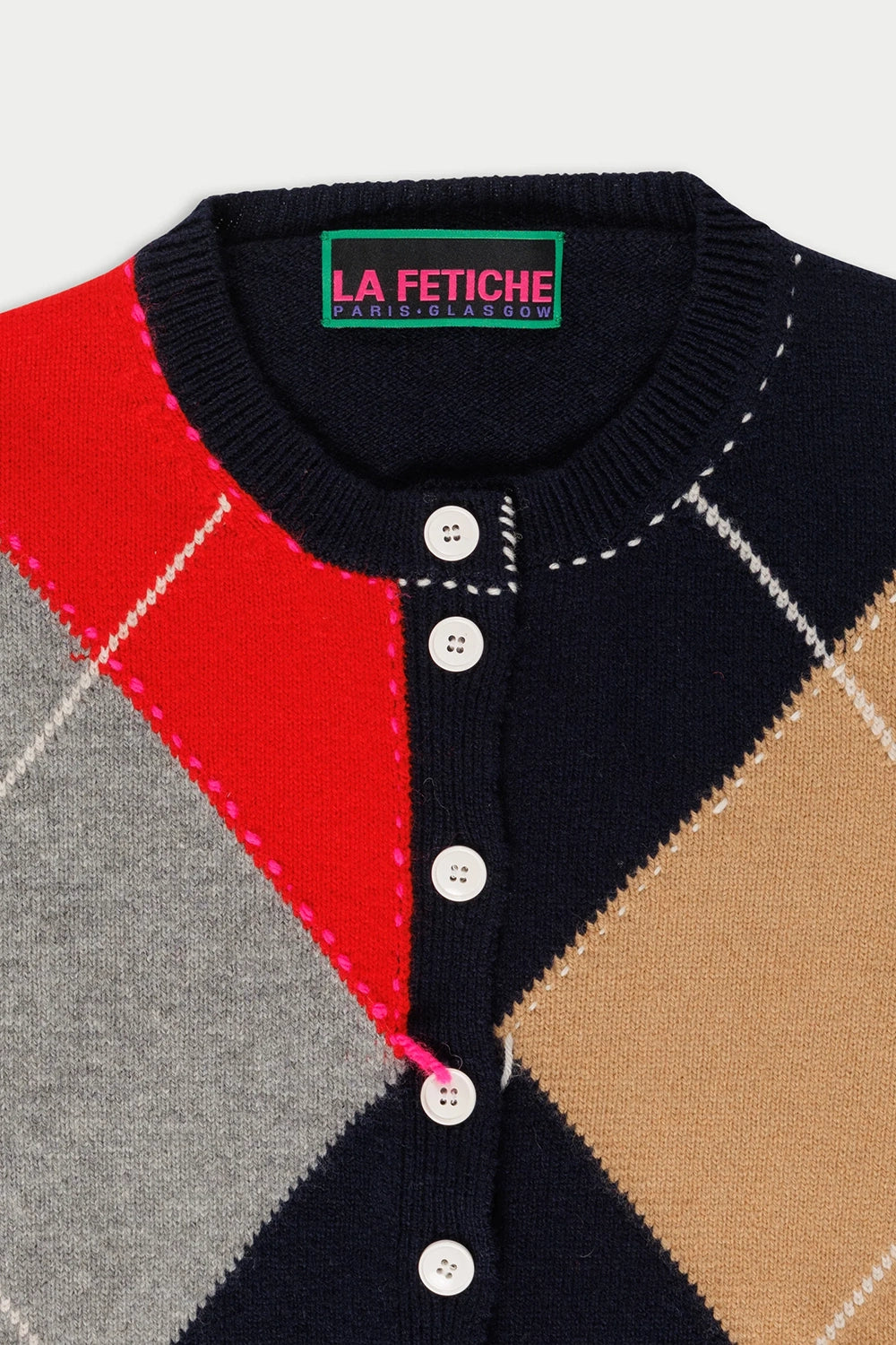 Argyle Crew Neck Cardigan - Multi