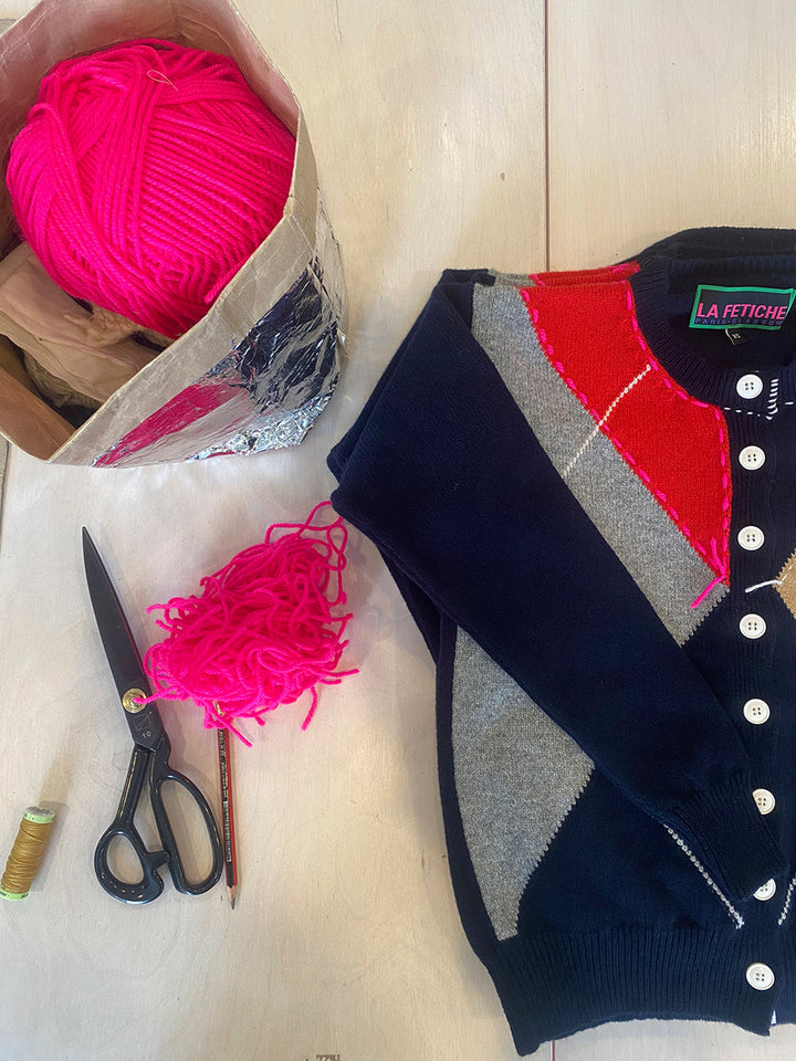 Argyle Crew Neck Cardigan - Multi