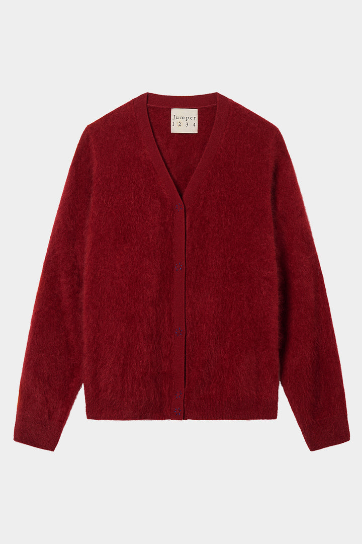 Brushed Popper Cashmere Cardigan - Rouge/Sea